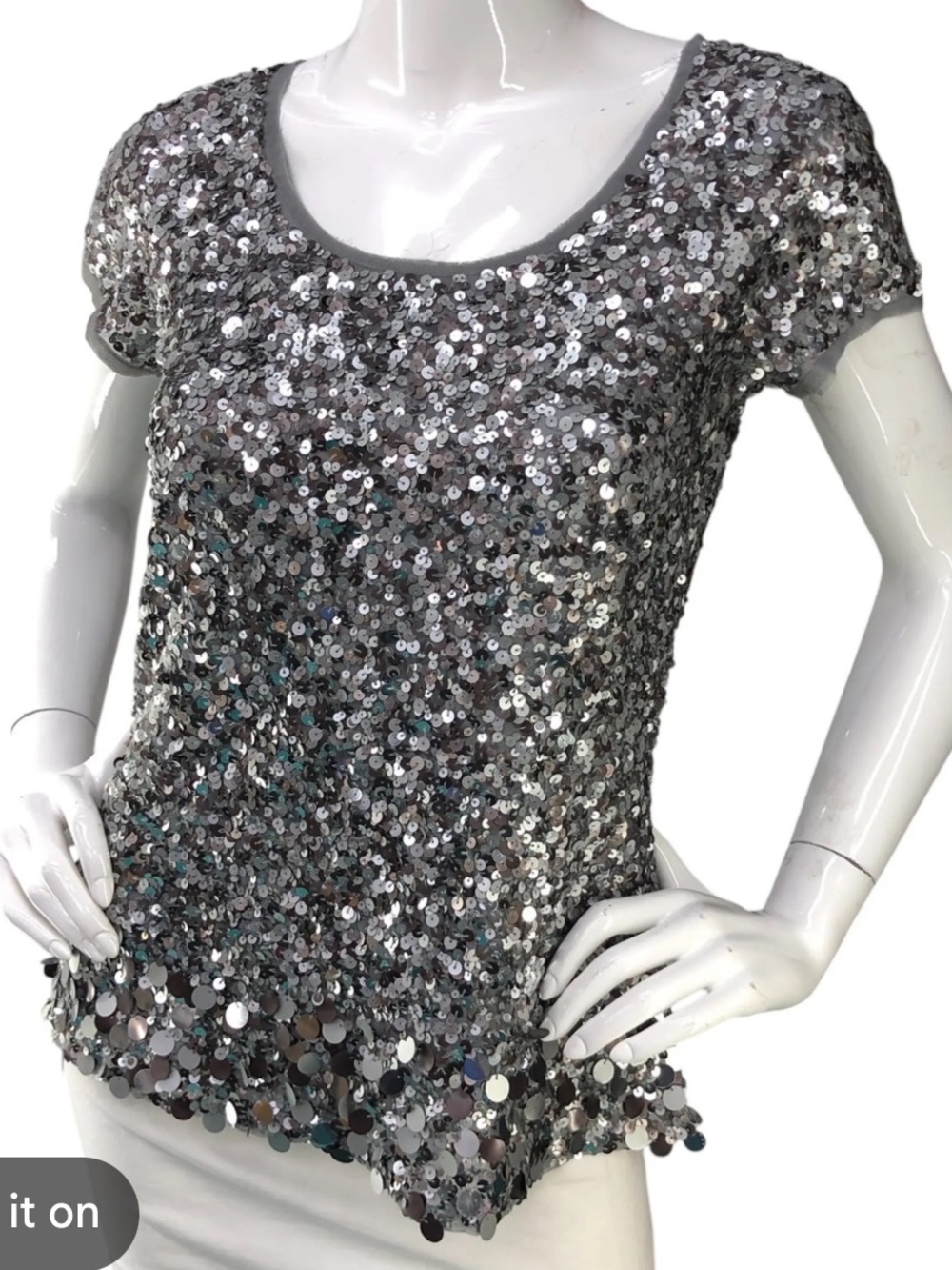 Calypso St Barts Sequin Short-Sleeve Scoop Neck Top - Silver